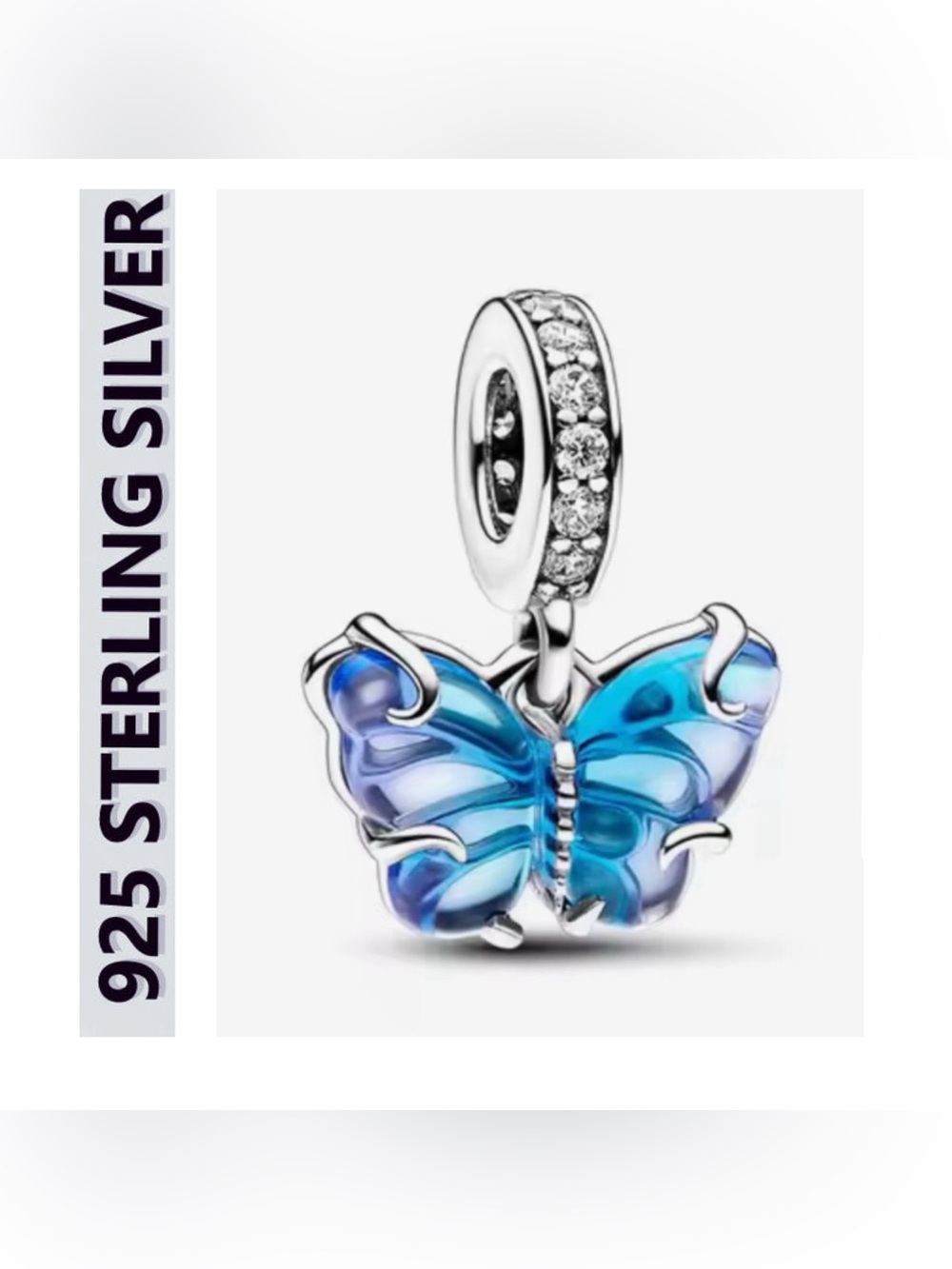🌟🌟 S925 Sterling Silver Murano Glass Butterfly Charm